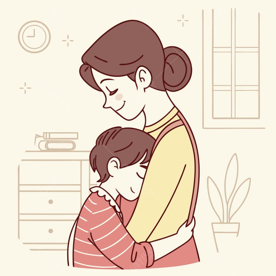 Ilustração vetorial mãe e filho abraçados estilo minimalista