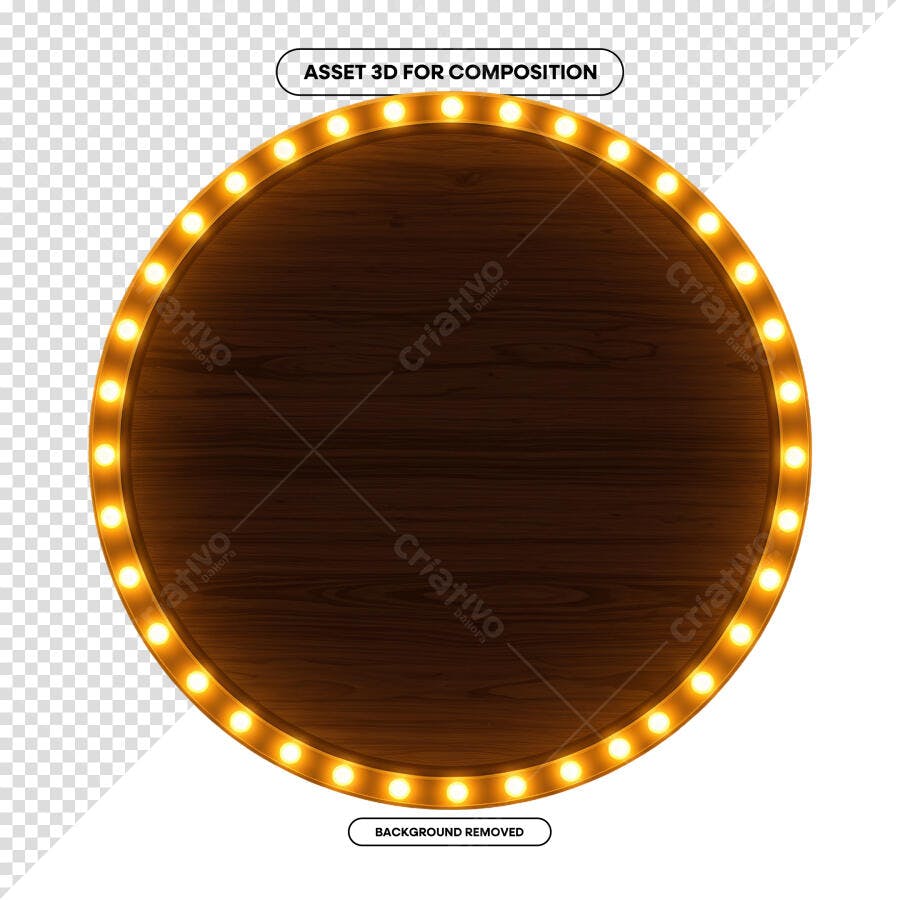 Moldura Circular de Madeira com Luzes PSD Editável