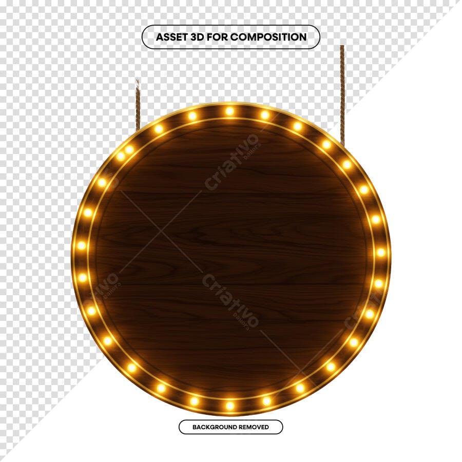 Placa de Madeira com Luzes PSD Editável
