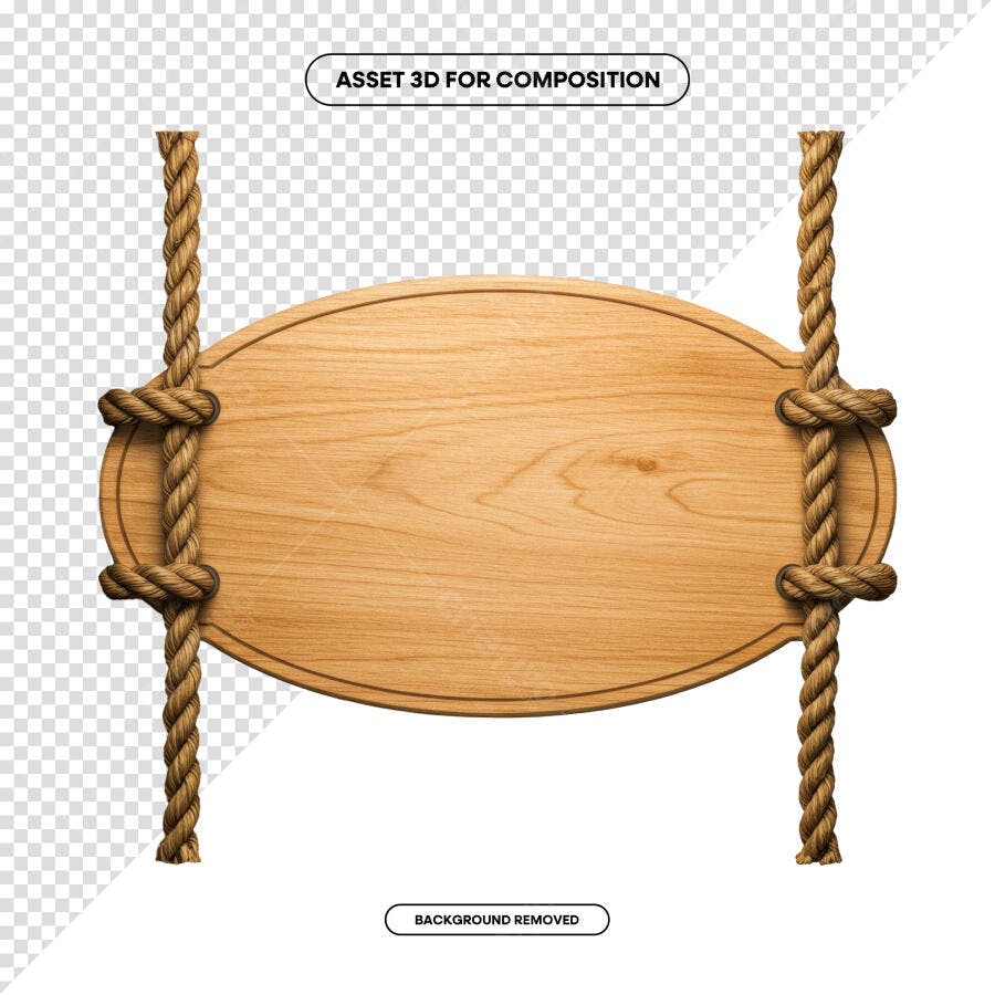 Placa de Madeira Oval com Corda PSD Editável