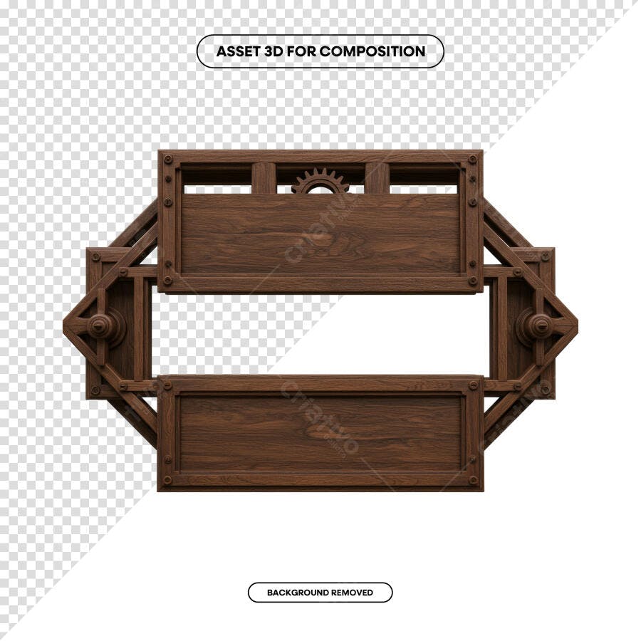 Moldura de Madeira Marrom para Design Steampunk PSD Editável