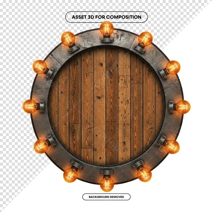 Moldura Circular de Madeira e Metal PSD Editável