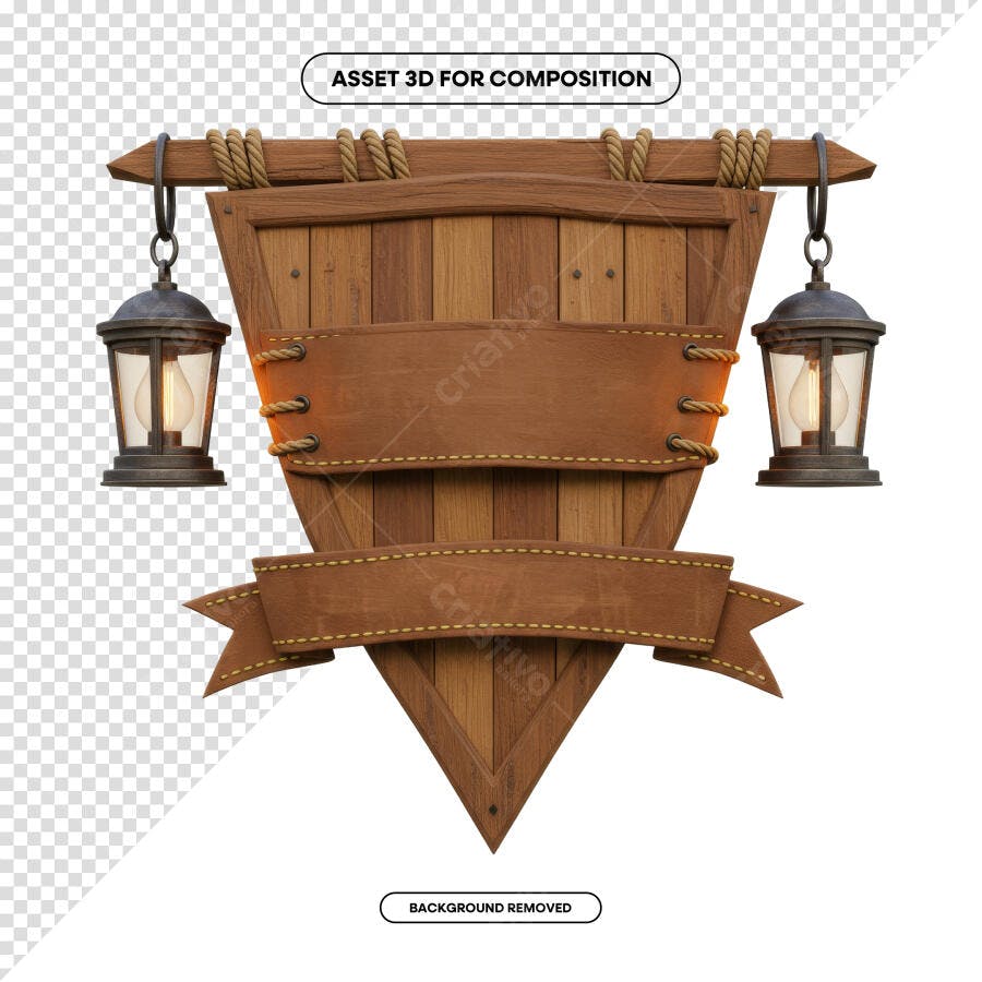 Placa de Madeira Rustica com Lanternas PSD Editável