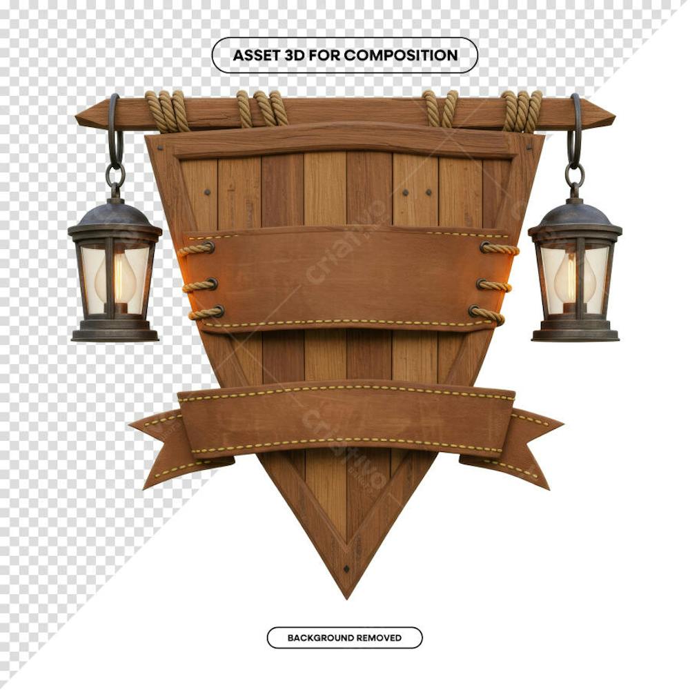 PLACA DE MADEIRA ELEMENTO 3D PARA COMPOSIÇÃO PNG SÃO JOÃO FESTA JUNINA SHOW EVENTO (205)