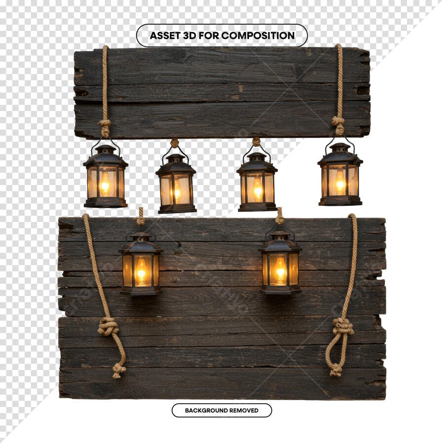 Banner de Madeira com Lanternas PSD Editável