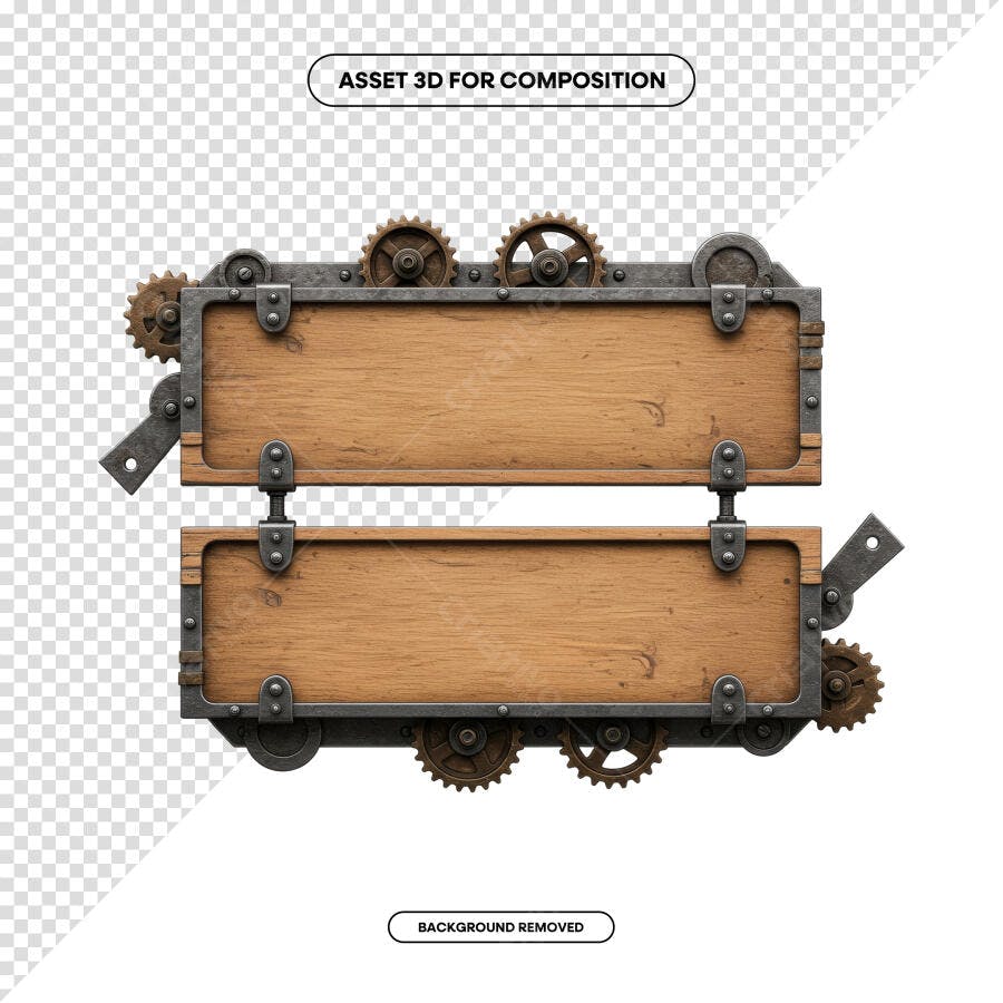 Banner Steampunk em Madeira e Metal PSD Editável