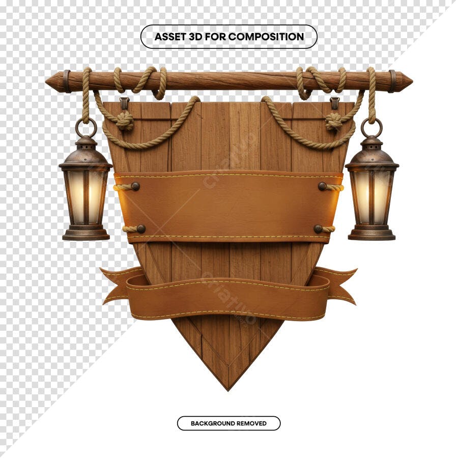 Placa de Madeira Rustica com Lanternas PSD Editável