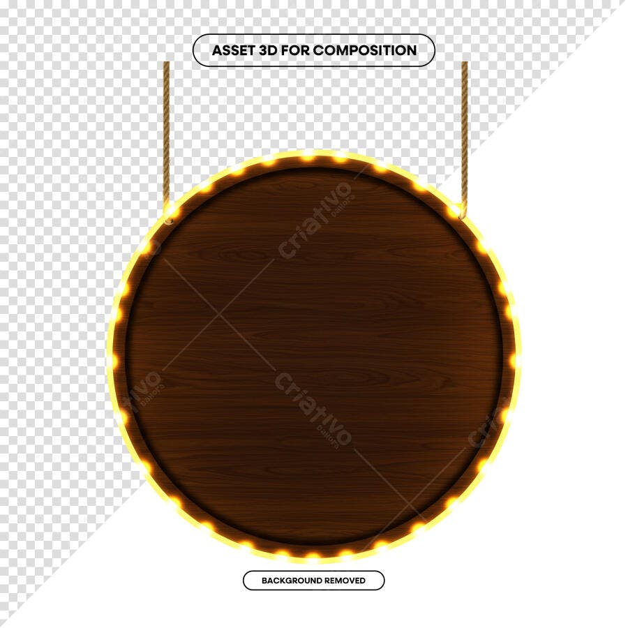 Placa de Madeira Redonda com Luzes PSD Editável