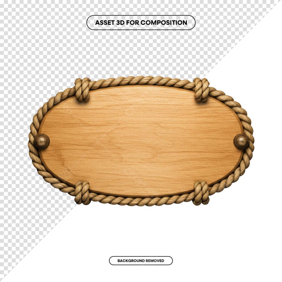 Placa de Madeira Oval com Corda PSD Editável