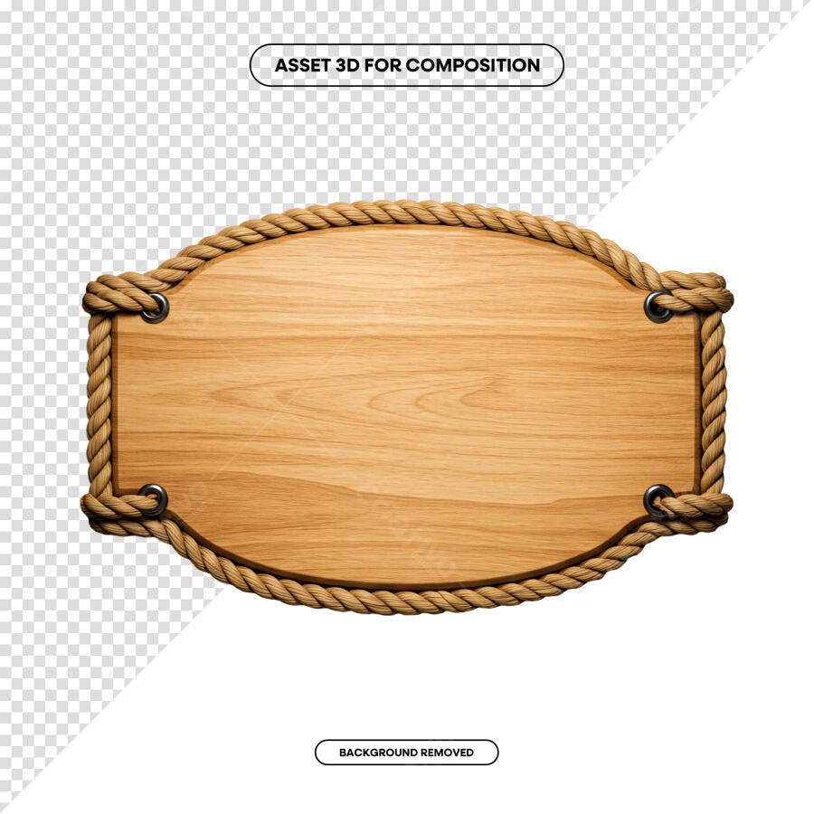 Placa de Madeira com Corda PSD Editável