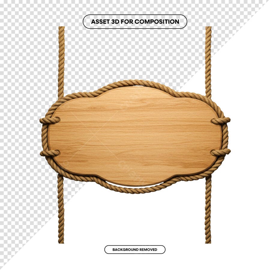 Placa de Madeira com Corda PSD Editável