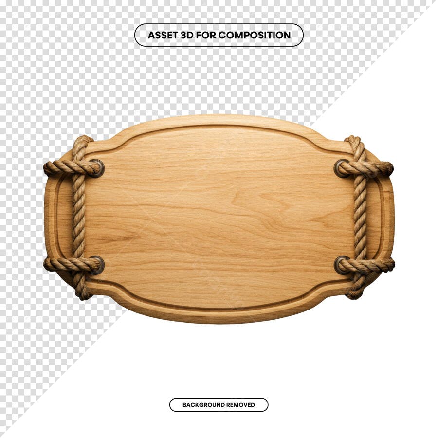 Placa de Madeira com Corda PSD Editável