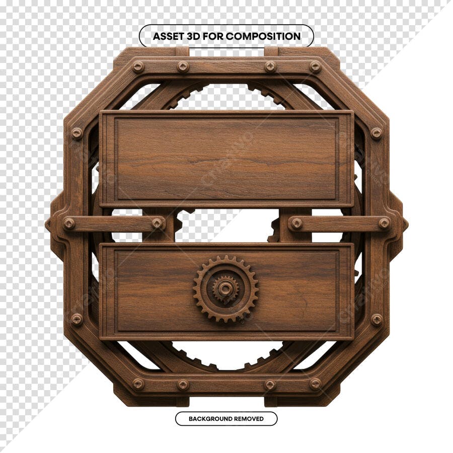 Placa de Madeira Steampunk PSD Editável