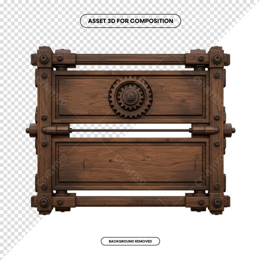 Placa de Madeira Estilo Steampunk PSD Editável