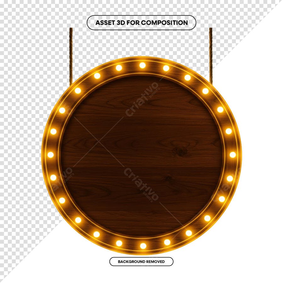 Placa de Madeira Circular com Luzes PSD Editável
