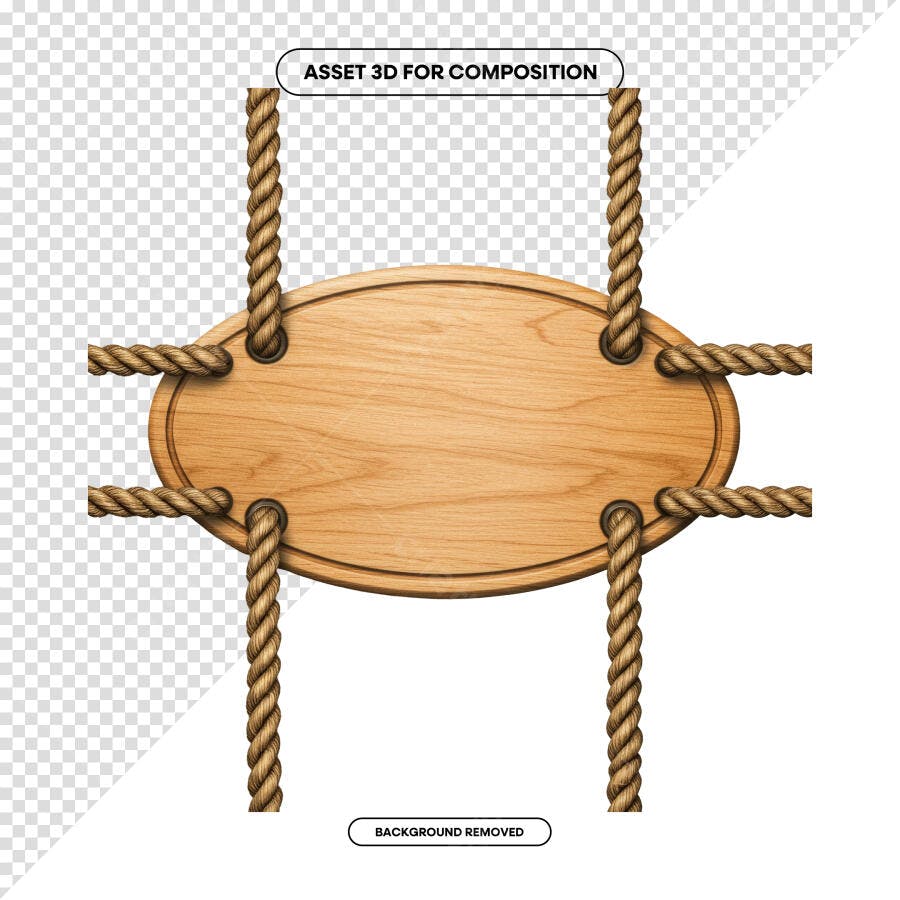 Placa de Madeira Oval com Cordas PSD Editável