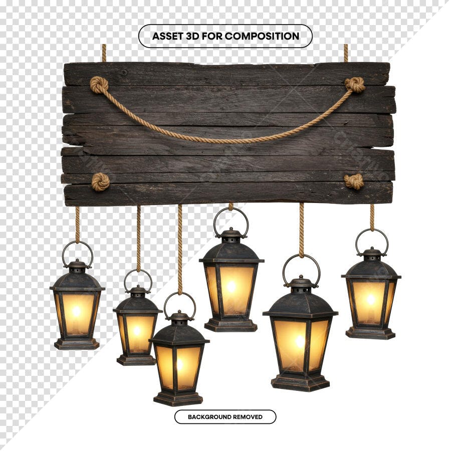 Banner de Madeira com Lanternas PSD Editável