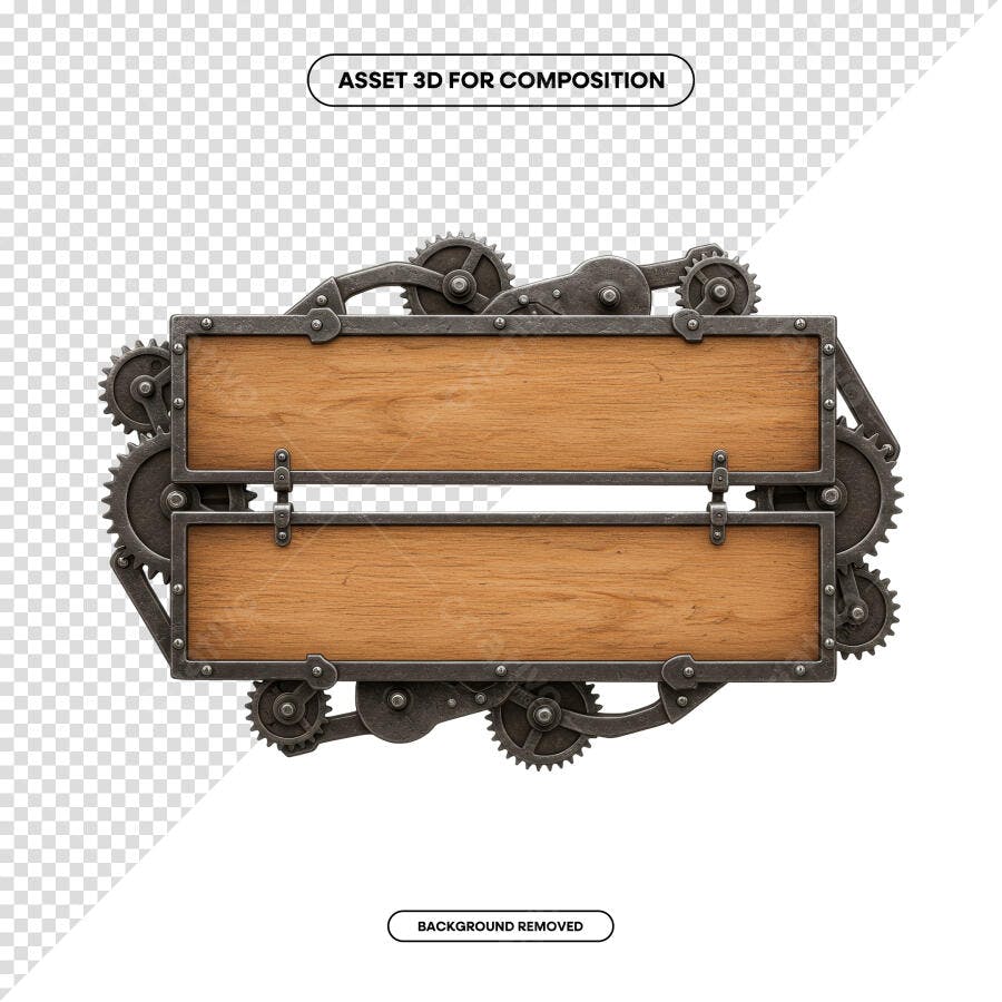 Banner Steampunk Madeira e Metal PSD Editável