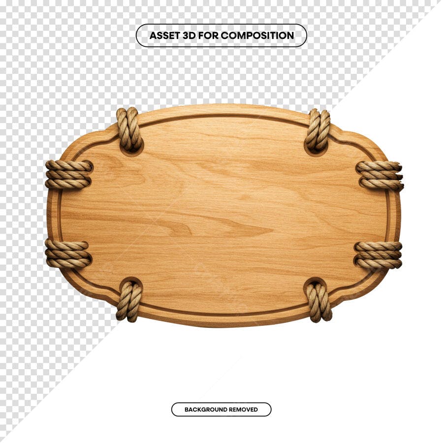 Placa de Madeira com Corda PSD Editável