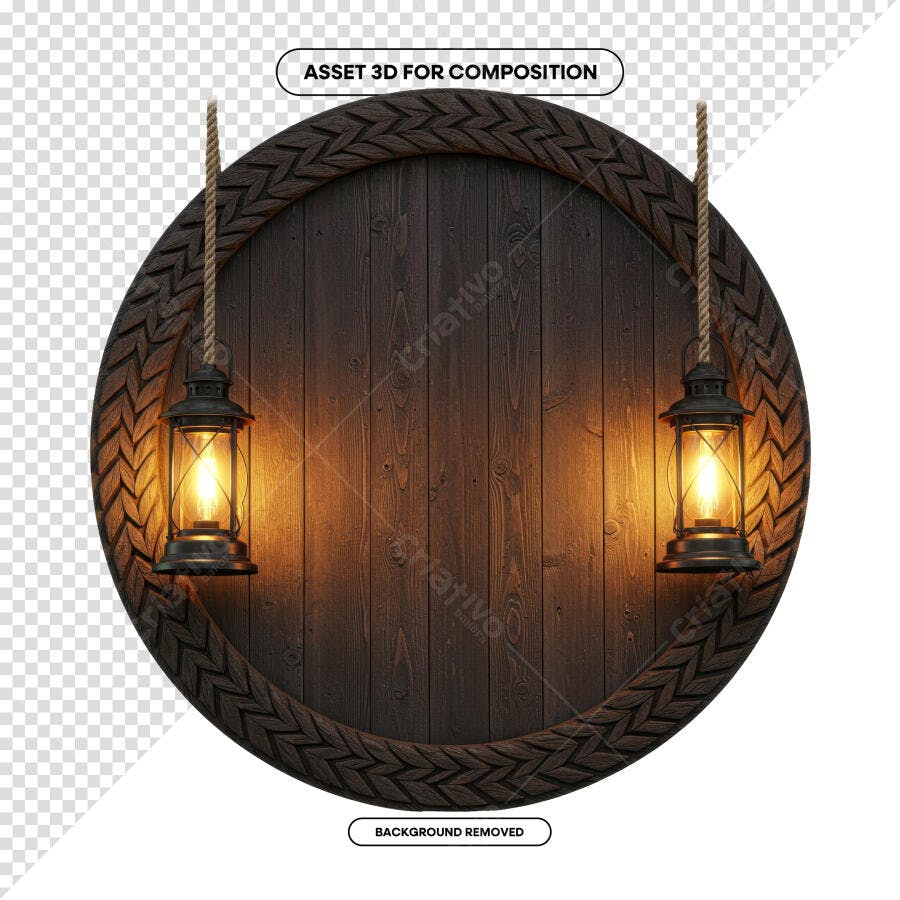Placa de Madeira Rustica com Lanternas PSD Editável