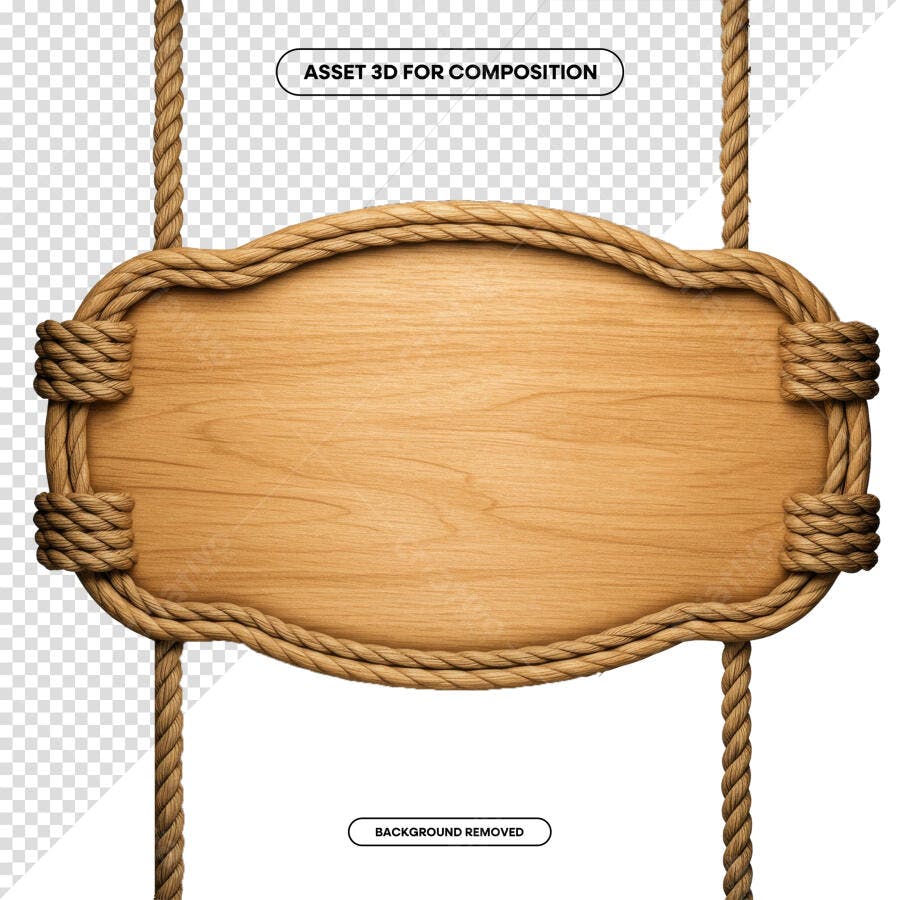 Placa de Madeira com Corda PSD Editável