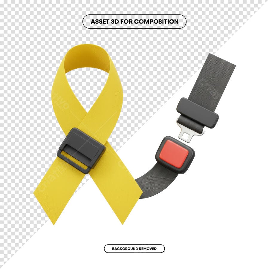 Asset 3D Cinto de Segurança Amarelo e Preto PSD Editável