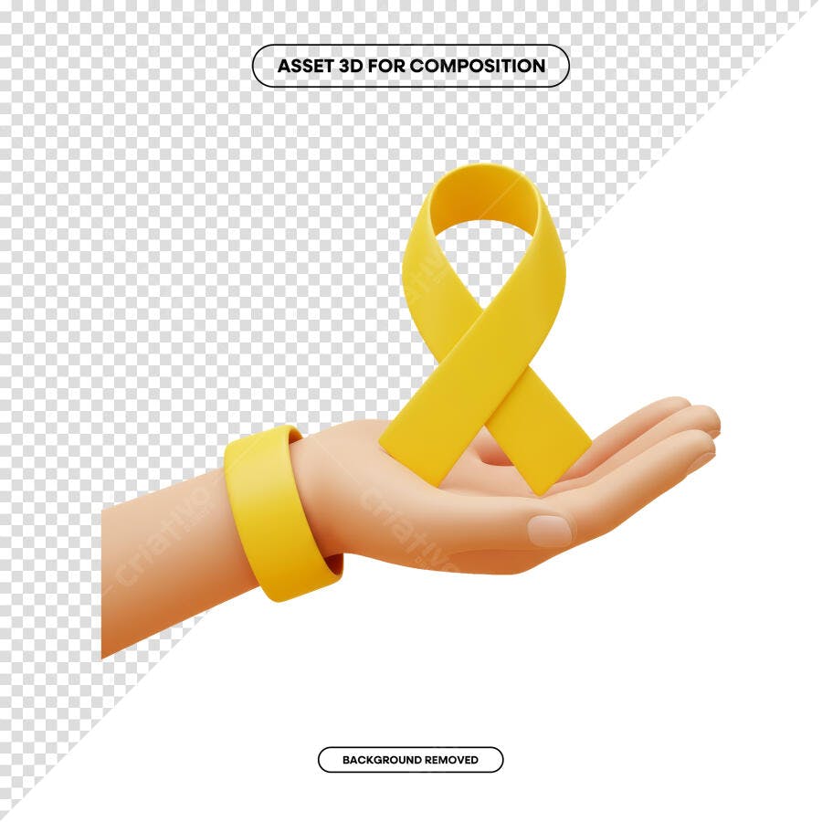 Asset 3D Mão com Fita Amarela PSD Editável