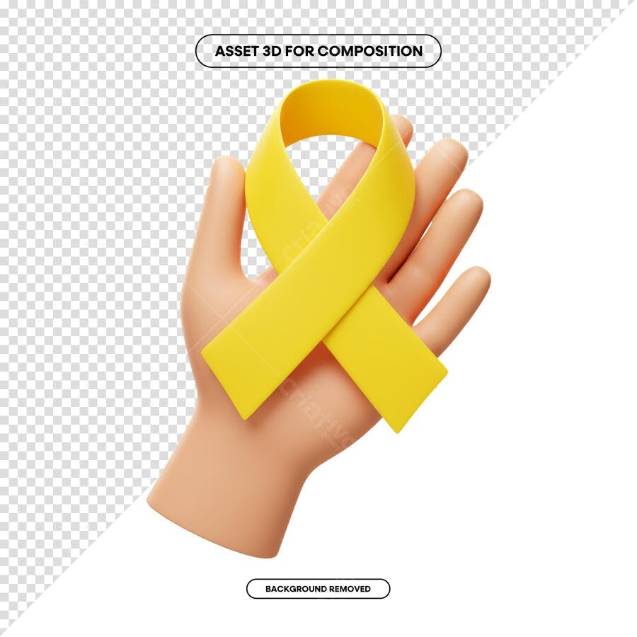 Imagem 3D Mão com Fita Amarela PSD Editável