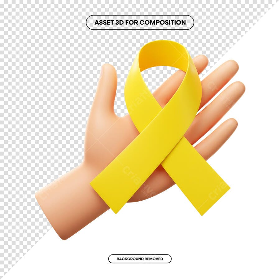 Asset 3D Mão com Fita Amarela PSD Editável