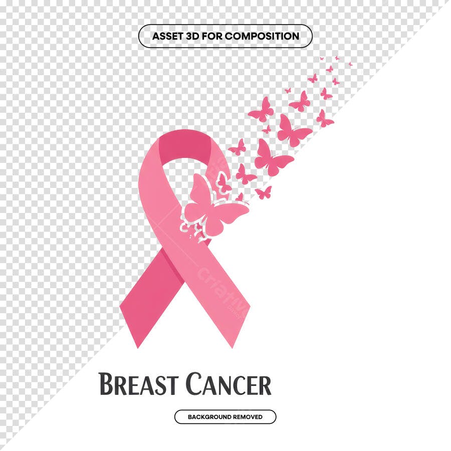 Imagem Outubro Rosa com Fita e Borboletas PSD Editável
