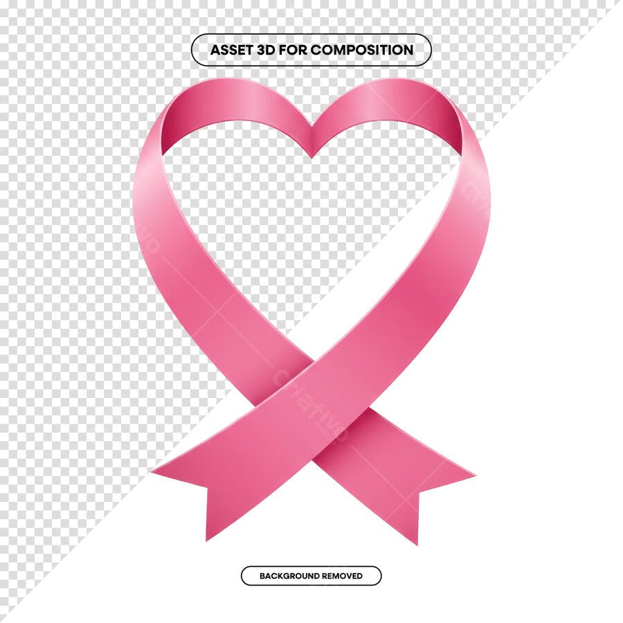 Asset 3D Fita Rosa em Formato de Coração PSD Editável