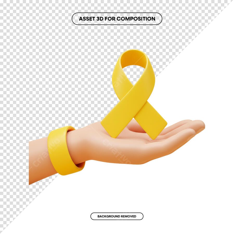 Asset 3D Mão com Fita Amarela PSD Editável