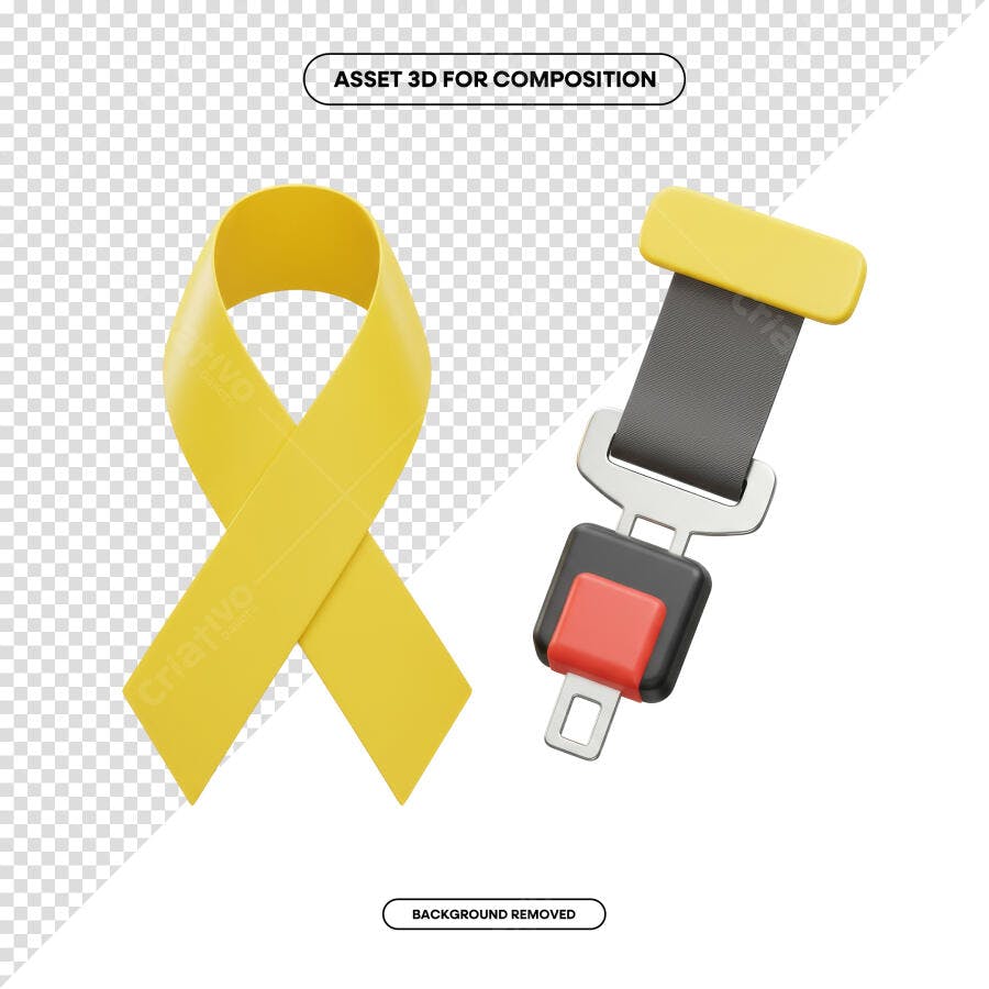 Asset 3D Cinto de Segurança e Fita Amarela PSD Editável