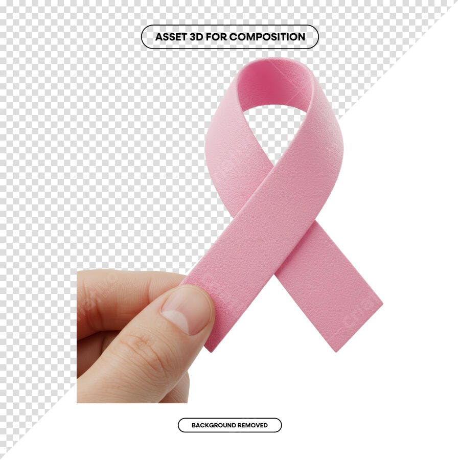 Asset 3D Fita Rosa Outubro Rosa PSD Editável