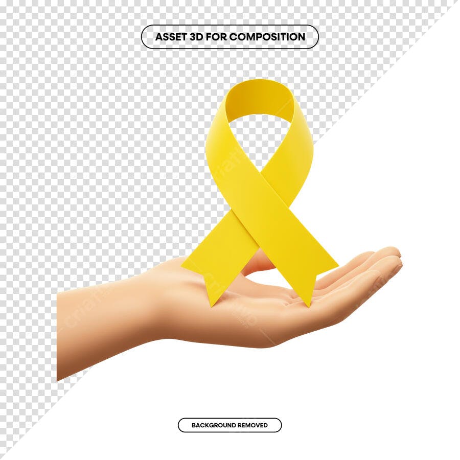 Imagem 3D Mão com Fita Amarela PSD Editável