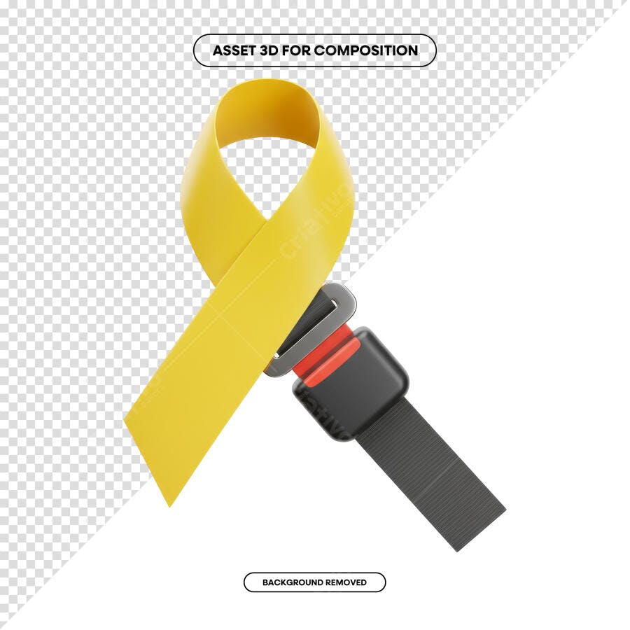 Asset 3D Cinto de Segurança com Fita Amarela PSD Editável