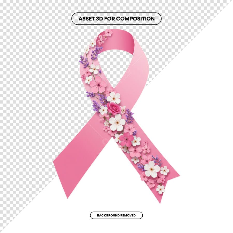 Fita Outubro Rosa com Flores PSD Editável