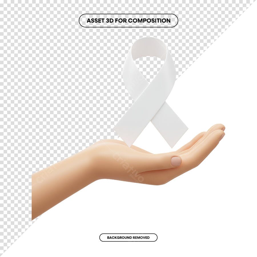 Asset 3D Fita Branca Mão PSD Editável