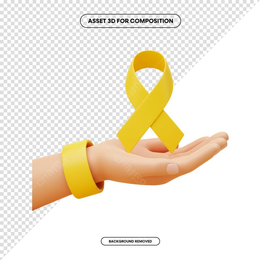 Asset 3D Mão com Fita Amarela PSD Editável