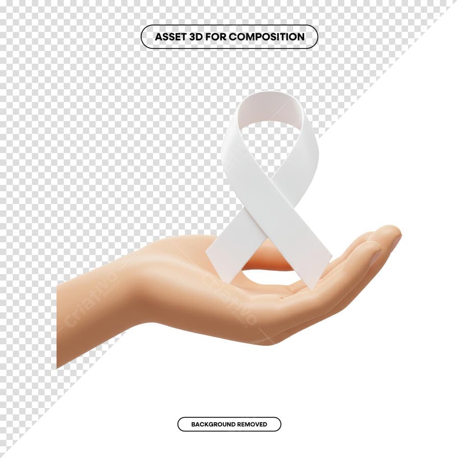 Asset 3D Mão com Fita Branca PSD Editável