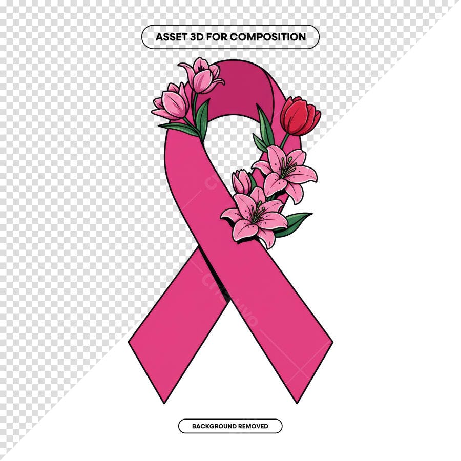 Fita Rosa Outubro Rosa PSD Editável