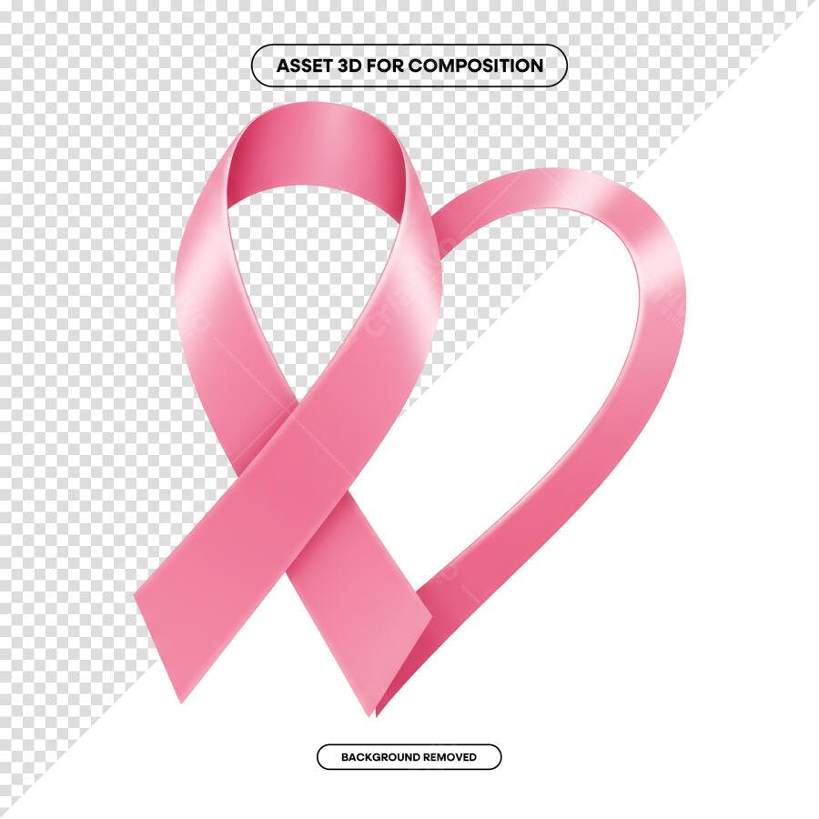 Asset 3D Fita Rosa Outubro Rosa PSD Editável
