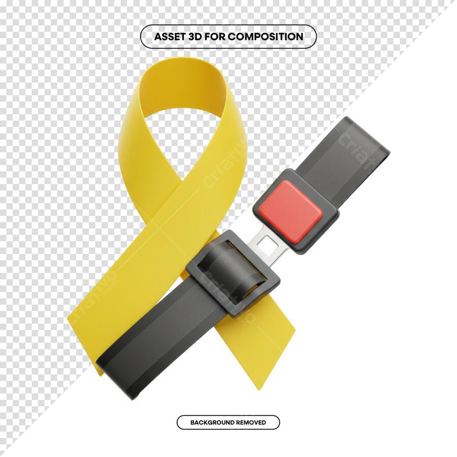 Asset 3D Cinto de Segurança Amarelo PSD Editável