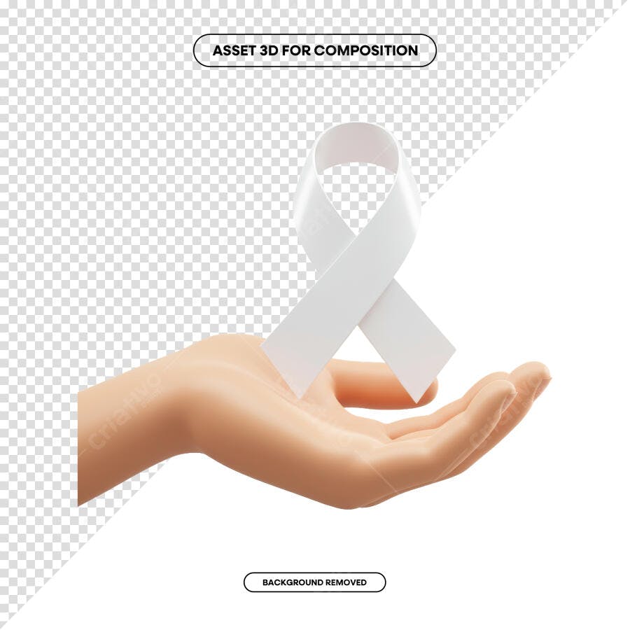 Asset 3D Fita Branca Mão PSD Editável