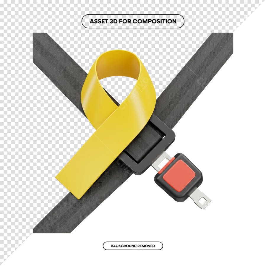 Asset 3D Cinto de Segurança com Fita Amarela PSD Editável