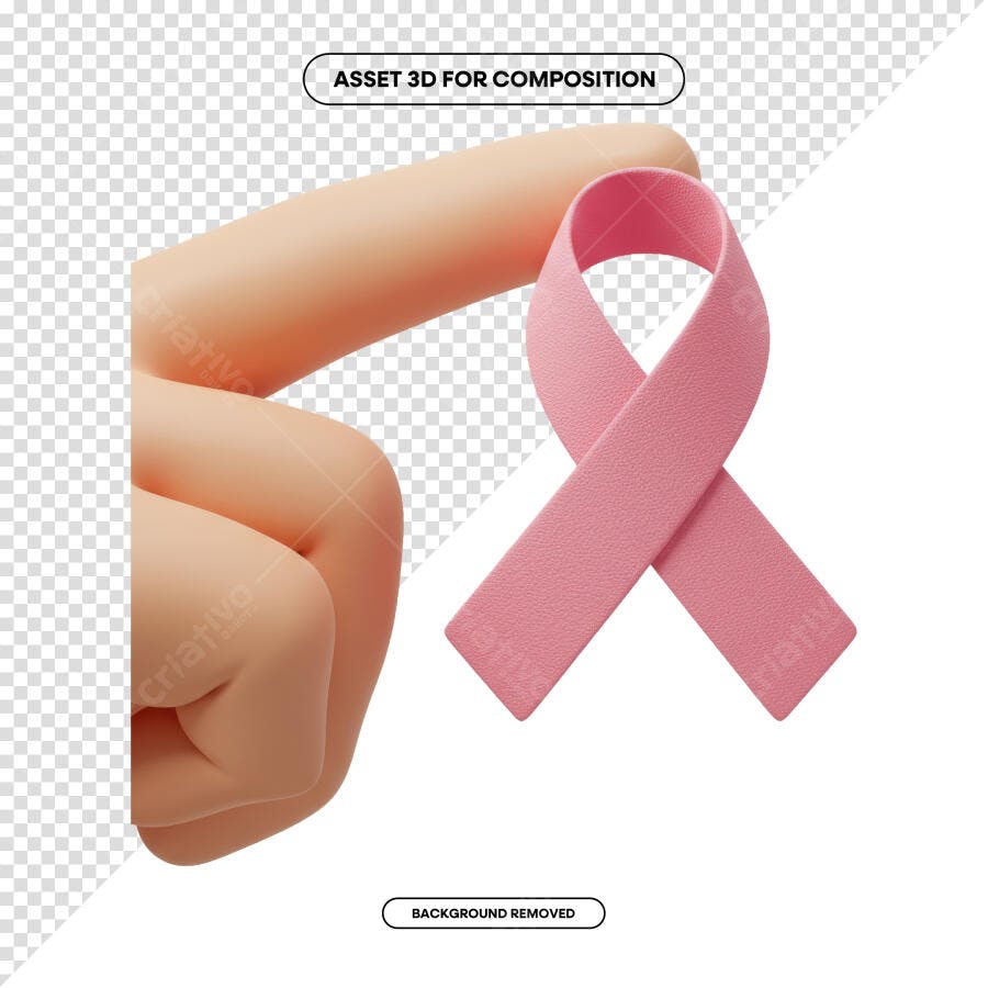 Elemento 3D Fita Rosa Outubro Rosa PSD Editável