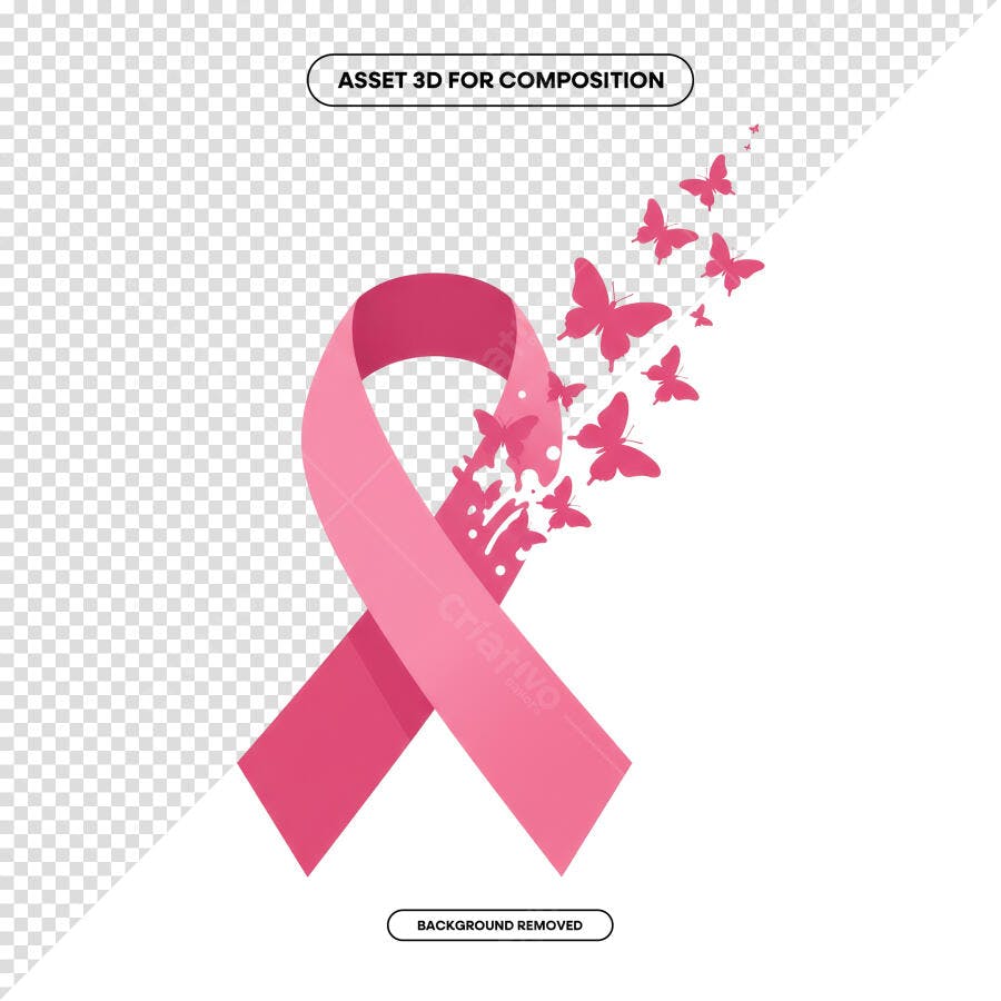 Imagem Outubro Rosa com Laço e Borboletas PSD Editável