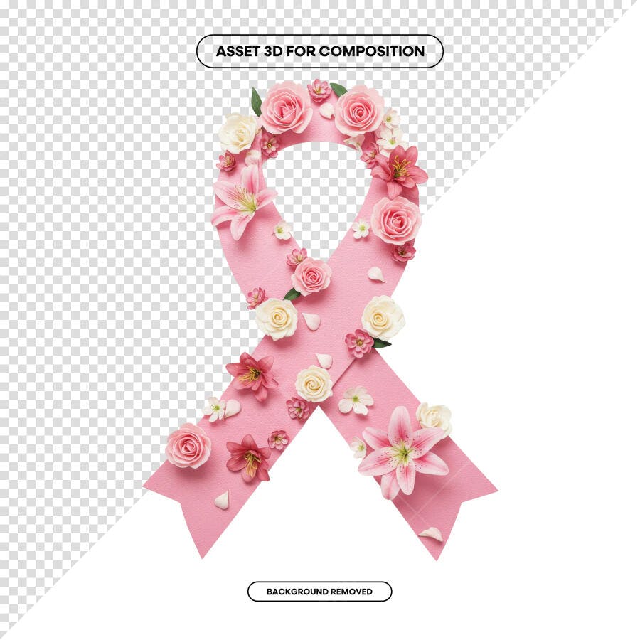 Fita Outubro Rosa com Flores PSD Editável