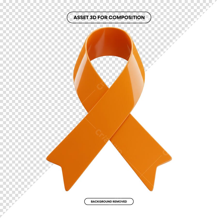 Asset 3D Fita Laranja PSD para Campanhas de Conscientização