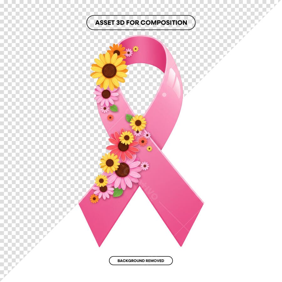 Imagem Outubro Rosa com Fita e Flores PSD Editável